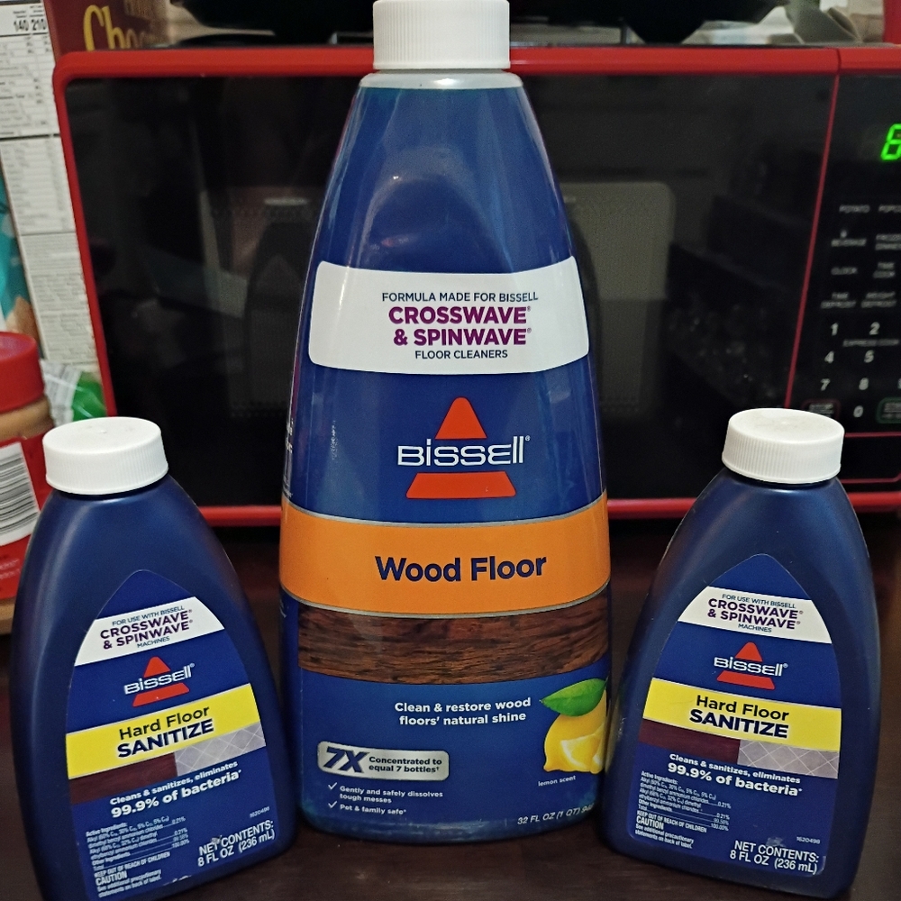 Bissell Blue Wood Floor Cleaner (2)& Hard floor Sanitizer (1)